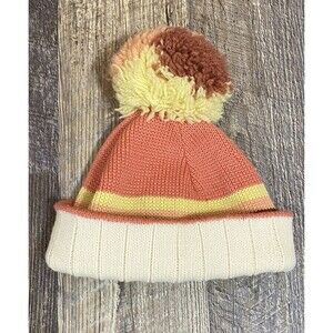 Vintage Wigwam 100% Wool Knit Pom Pom Beanie Cap Hat Made in USA Pink Winter
